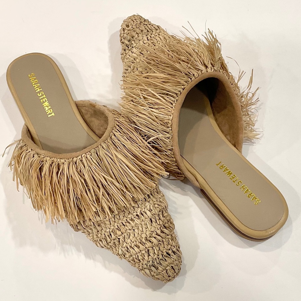 SARAH STEWART Eliza Raffia Handcrafted Mules Size 9 NWT - Picture 3 of 12